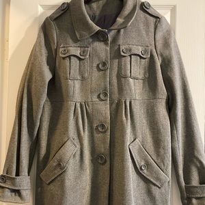 H&M Gray Military Wool Winter Pea Coat Sz12